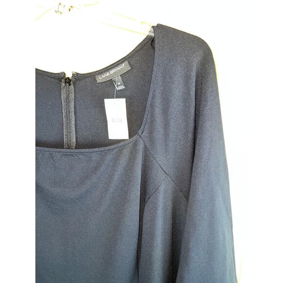 Sexy Square Neck Lane Bryant 28W 3X Black Midi DRESS Stretch Ponte Knit LBD NEW - Picture 8 of 10